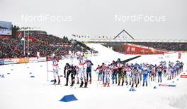 01.03.2015, Falun, Sweden (SWE): Martin Johnsrud Sundby (NOR), Dario Cologna (SUI), Calle Halfvarsson (SWE), (l-r)  - FIS nordic world ski championships, cross-country, 50km men, Falun (SWE). www.nordicfocus.com. © NordicFocus. Every downloaded picture is fee-liable.