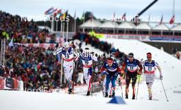 19.02.2015, Falun, Sweden (SWE): Teodor Peterson (SWE), Andrew Newell (USA), Nikita Kriukov (RUS), Sebastian Eisenlauer (GER), Len Valjas (CAN), (l-r)  - FIS nordic world ski championships, cross-country, individual sprint, Falun (SWE). www.nordicfocus.com. © NordicFocus. Every downloaded picture is fee-liable.