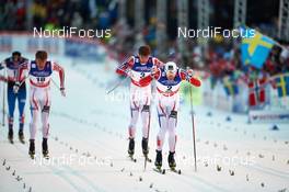 19.02.2015, Falun, Sweden (SWE): Petter Northug (NOR), Tomas Northug (NOR), Ola Vigen Hattestad (NOR), (l-r)  - FIS nordic world ski championships, cross-country, individual sprint, Falun (SWE). www.nordicfocus.com. © NordicFocus. Every downloaded picture is fee-liable.