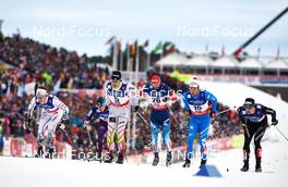 19.02.2015, Falun, Sweden (SWE): Calle Halfvarsson (SWE), Alex Harvey (CAN), Alexey Petukhov (RUS), Federico Pellegrino (ITA), Gianluca Cologna (SUI), (l-r)  - FIS nordic world ski championships, cross-country, individual sprint, Falun (SWE). www.nordicfocus.com. © NordicFocus. Every downloaded picture is fee-liable.