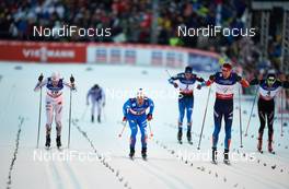 19.02.2015, Falun, Sweden (SWE): Teodor Peterson (SWE), Federico Pellegrino (ITA), Nikita Kriukov (RUS), Ueli Schnider (SUI), (l-r)  - FIS nordic world ski championships, cross-country, individual sprint, Falun (SWE). www.nordicfocus.com. © NordicFocus. Every downloaded picture is fee-liable.