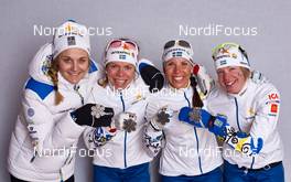 26.02.2015, Falun, Sweden (SWE): Stina Nilsson (SWE), Maria Rydqvist (SWE), Charlotte Kalla (SWE), Sofia Bleckur (SWE), (l-r)  - FIS nordic world ski championships, cross-country, medals, Falun (SWE). www.nordicfocus.com. © NordicFocus. Every downloaded picture is fee-liable.