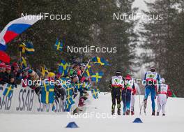 27.02.2015, Falun, Sweden (SWE): Maurice Manificat (FRA), Iivo Niskanen (FIN), Alexander Bessmertnykh (RUS), Johan Olsson (SWE), Didrik Toenseth (NOR), (l-r)  - FIS nordic world ski championships, cross-country, 4x10km men, Falun (SWE). www.nordicfocus.com. © NordicFocus. Every downloaded picture is fee-liable.