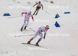 27.02.2015, Falun, Sweden (SWE): Calle Halfvarsson (SWE), Petter Northug (NOR), Adrien Backscheider (FRA), (l-r)  - FIS nordic world ski championships, cross-country, 4x10km men, Falun (SWE). www.nordicfocus.com. © NordicFocus. Every downloaded picture is fee-liable.