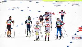 27.02.2015, Falun, Sweden (SWE): Thomas Bing (GER), Yevgeniy Velichko (KAZ), Graeme Killick (CAN), Alex Harvey (CAN), Iivo Niskanen (FIN), (l-r)  - FIS nordic world ski championships, cross-country, 4x10km men, Falun (SWE). www.nordicfocus.com. © NordicFocus. Every downloaded picture is fee-liable.