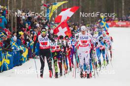 27.02.2015, Falun, Sweden (SWE): Ueli Schnider (SUI), Daniel Richardsson (SWE), Jean Marc Gaillard (FRA), (l-r)  - FIS nordic world ski championships, cross-country, 4x10km men, Falun (SWE). www.nordicfocus.com. © NordicFocus. Every downloaded picture is fee-liable.