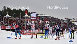 27.02.2015, Falun, Sweden (SWE): Maxim Vylegzhanin (RUS), Alex Harvey (CAN), Sami Jauhojaervi (FIN), Alexey Poltoranin (KAZ), Jean Marc Gaillard (FRA), (l-r)  - FIS nordic world ski championships, cross-country, 4x10km men, Falun (SWE). www.nordicfocus.com. © NordicFocus. Every downloaded picture is fee-liable.