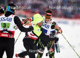 27.02.2015, Falun, Sweden (SWE): Maurice Manificat (FRA), Jean Marc Gaillard (FRA), Adrien Backscheider (FRA), (l-r)  - FIS nordic world ski championships, cross-country, 4x10km men, Falun (SWE). www.nordicfocus.com. © NordicFocus. Every downloaded picture is fee-liable.