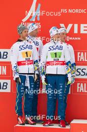 27.02.2015, Falun, Sweden (SWE): Marcus Hellner (SWE), Johan Olsson (SWE), Calle Halfvarsson (SWE), Daniel Richardsson (SWE), (l-r)  - FIS nordic world ski championships, cross-country, 4x10km men, Falun (SWE). www.nordicfocus.com. © NordicFocus. Every downloaded picture is fee-liable.