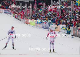 27.02.2015, Falun, Sweden (SWE): Petter Northug (NOR), Calle Halfvarsson (SWE), (l-r)  - FIS nordic world ski championships, cross-country, 4x10km men, Falun (SWE). www.nordicfocus.com. © NordicFocus. Every downloaded picture is fee-liable.