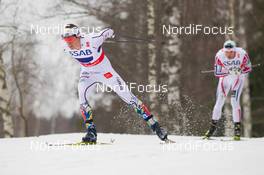 27.02.2015, Falun, Sweden (SWE): Calle Halfvarsson (SWE), Petter Northug (NOR), (l-r)  - FIS nordic world ski championships, cross-country, 4x10km men, Falun (SWE). www.nordicfocus.com. © NordicFocus. Every downloaded picture is fee-liable.