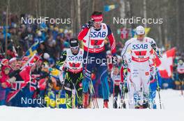 27.02.2015, Falun, Sweden (SWE): Maxim Vylegzhanin (RUS), Daniel Richardsson (SWE), Jean Marc Gaillard (FRA), (l-r)  - FIS nordic world ski championships, cross-country, 4x10km men, Falun (SWE). www.nordicfocus.com. © NordicFocus. Every downloaded picture is fee-liable.