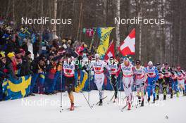 27.02.2015, Falun, Sweden (SWE): Jonas Dobler (GER), Daniel Richardsson (SWE), Jean Marc Gaillard (FRA), Niklas Dyrhaug (NOR), Alex Harvey (CAN), (l-r)  - FIS nordic world ski championships, cross-country, 4x10km men, Falun (SWE). www.nordicfocus.com. © NordicFocus. Every downloaded picture is fee-liable.