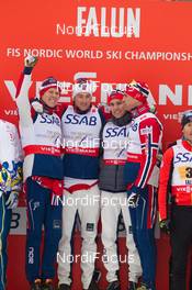 27.02.2015, Falun, Sweden (SWE): Anders Gloeersen (NOR), Petter Northug (NOR), Didrik Toenseth (NOR), Niklas Dyrhaug (NOR), (l-r)  - FIS nordic world ski championships, cross-country, 4x10km men, Falun (SWE). www.nordicfocus.com. © NordicFocus. Every downloaded picture is fee-liable.