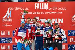 22.02.2015, Falun, Sweden (SWE): Alexey Petukhov (RUS), Nikita Kriukov (RUS), Petter Northug (NOR), Finn Haagen Krogh (NOR), Federico Pellegrino (ITA), Dietmar Noeckler (ITA), (l-r) - FIS nordic world ski championships, cross-country, team sprint, Falun (SWE). www.nordicfocus.com. © NordicFocus. Every downloaded picture is fee-liable.
