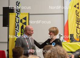 23.02.2015, Falun, Sweden (SWE): Torgny Mogren (SWE), Tanja Winterhalder (GER), Fischer Marketing - FIS nordic world ski championships, cross-country, training, Falun (SWE). www.nordicfocus.com. © NordicFocus. Every downloaded picture is fee-liable.