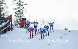 27.11.2015, Ruka, Finland (FIN): Toni Ketelae (FIN), Andrew Newell (USA), Eirik Brandsdal (NOR), Sergey Ustiugov (RUS), (l-r)  - FIS world cup cross-country, individual sprint, Ruka (FIN). www.nordicfocus.com. © Felgenhauer/NordicFocus. Every downloaded picture is fee-liable.