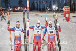 27.11.2015, Ruka, Finland (FIN): Eirik Brandsdal (NOR), Sondre Turvoll Fossli (NOR), Petter Northug (NOR), (l-r)  - FIS world cup cross-country, individual sprint, Ruka (FIN). www.nordicfocus.com. © Felgenhauer/NordicFocus. Every downloaded picture is fee-liable.