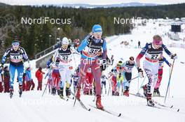 05.12.2015, Lillehammer, Norway (NOR): Aino-Kaisa Saarinen (FIN), Anna Haag (SWE), Natalia Zhukova (RUS), Elizabeth Stephen (USA), (l-r)  - FIS world cup cross-country, skiathlon women, Lillehammer (NOR). www.nordicfocus.com. © Felgenhauer/NordicFocus. Every downloaded picture is fee-liable.