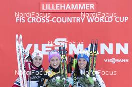 05.12.2015, Lillehammer, Norway (NOR): Heidi Weng (NOR), Therese Johaug (NOR), Charlotte Kalla (SWE), (l-r) - FIS world cup cross-country, skiathlon women, Lillehammer (NOR). www.nordicfocus.com. © Modica/NordicFocus. Every downloaded picture is fee-liable.