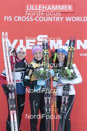 05.12.2015, Lillehammer, Norway (NOR): Heidi Weng (NOR), Therese Johaug (NOR), Charlotte Kalla (SWE), (l-r) - FIS world cup cross-country, skiathlon women, Lillehammer (NOR). www.nordicfocus.com. © Modica/NordicFocus. Every downloaded picture is fee-liable.