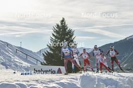 12.12.2015, Davos, Switzerland (SUI): Evgeniy Belov (RUS), Daniel Richardsson (SWE), Devon Kershaw (CAN), Andrew Musgrave (GBR), Max Hauke (AUT), (l-r)  - FIS world cup cross-country, 30km men, Davos (SUI). www.nordicfocus.com. © Felgenhauer/NordicFocus. Every downloaded picture is fee-liable.