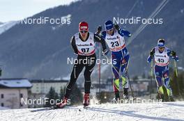 12.12.2015, Davos, Switzerland (SUI): Linard Kindschi (SUI), Jean Marc Gaillard (FRA), Ivan Perrillat Boiteux (FRA), (l-r)  - FIS world cup cross-country, 30km men, Davos (SUI). www.nordicfocus.com. © Felgenhauer/NordicFocus. Every downloaded picture is fee-liable.