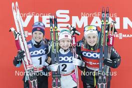 19.12.2015, Toblach, Italy (ITA): Ingvild Flugstad Oestberg (NOR), Maiken Caspersen Falla (NOR), Stina Nilsson (SWE), (l-r)  - FIS world cup cross-country, individual sprint, Toblach (ITA). www.nordicfocus.com. © Modica/NordicFocus. Every downloaded picture is fee-liable.