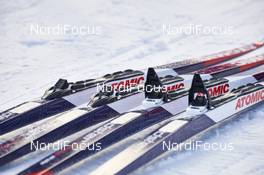 03.01.2015, Lenzerheide, Switzerland (SUI): Atomic skis with Prolink binding system ready for tests   - FIS world cup cross-country, tour de ski, training, Lenzerheide (SUI). www.nordicfocus.com. © Felgenhauer/NordicFocus. Every downloaded picture is fee-liable.