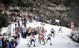 19.12.2015, Ramsau, Austria (AUT): a group of athletes in the uphill   - FIS world cup nordic combined, individual gundersen HS96/10km, Ramsau (AUT). www.nordicfocus.com. © Felgenhauer/NordicFocus. Every downloaded picture is fee-liable.