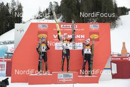 16.01.2015, Seefeld, Austria (AUT): SCHMID Jan (NOR), FRENZEL Eric (GER), RIIBER Jarl Magnus (NOR), (l-r) - FIS world cup nordic combined, individual gundersen HS109/5km, Seefeld (AUT). www.nordicfocus.com. © Modica/NordicFocus. Every downloaded picture is fee-liable.