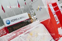 17.01.2015, Seefeld, Austria (AUT): Venue, FIS sponsor Konica Minolta chromo in the landing area of Seefeld Cross Country Stadium  - FIS world cup nordic combined, individual gundersen HS109/10km, Seefeld (AUT). www.nordicfocus.com. © Modica/NordicFocus. Every downloaded picture is fee-liable.