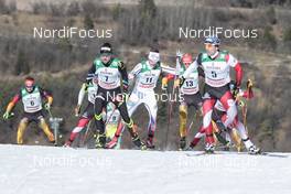 01.02.2015, Val di Fiemme, Italy (ITA): Francois Braud (FRA), Joergen Graabak (NOR), Johannes Rydzek (GER), Wilhelm Denifl (AUT), (l-r) - FIS world cup nordic combined, individual gundersen HS134/10km, Val di Fiemme (ITA). www.nordicfocus.com. © Modica/NordicFocus. Every downloaded picture is fee-liable.