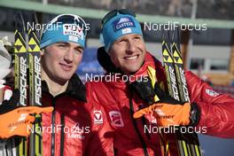 31.01.2015, Val di Fiemme, Italy (ITA): Sepp Schneider (AUT) and Bernhard Gruber (AUT) - FIS world cup nordic combined, team sprint HS134/2x7.5km, Val di Fiemme (ITA). www.nordicfocus.com. © Modica/NordicFocus. Every downloaded picture is fee-liable.