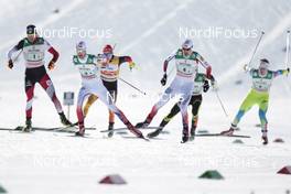31.01.2015, Val di Fiemme, Italy (ITA): Bernhard Gruber (AUT), Fabian Riessle (GER), Joergen Graabak (NOR)  - FIS world cup nordic combined, team sprint HS134/2x7.5km, Val di Fiemme (ITA). www.nordicfocus.com. © Modica/NordicFocus. Every downloaded picture is fee-liable.
