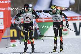 31.01.2015, Val di Fiemme, Italy (ITA): Geoffrey Lafarge (FRA) with Maxime Laheurte(FRA) - FIS world cup nordic combined, team sprint HS134/2x7.5km, Val di Fiemme (ITA). www.nordicfocus.com. © Modica/NordicFocus. Every downloaded picture is fee-liable.
