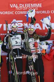 31.01.2015, Val di Fiemme, Italy (ITA): Joergen Graabak (NOR) with Jan Schmid (NOR) - FIS world cup nordic combined, team sprint HS134/2x7.5km, Val di Fiemme (ITA). www.nordicfocus.com. © Modica/NordicFocus. Every downloaded picture is fee-liable.