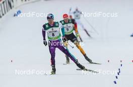 06.03.2015, Lahti, Finland (FIN): Akito Watabe (JPN), Fischer, Swix followed by Johannes Rydzek (GER), Fischer, Swix, Rottefella, Adidas - FIS world cup nordic combined, individual gundersen HS130/10km, Lahti (FIN). www.nordicfocus.com. © Laiho/NordicFocus. Every downloaded picture is fee-liable.