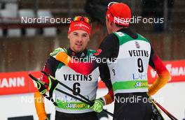 06.03.2015, Lahti, Finland (FIN): (l-r) Fabian Riessle (GER), Fischer, One Way, Rottefella, Adidas and Johannes Rydzek (GER), Fischer, Swix, Rottefella, Adidas - FIS world cup nordic combined, individual gundersen HS130/10km, Lahti (FIN). www.nordicfocus.com. © Laiho/NordicFocus. Every downloaded picture is fee-liable.