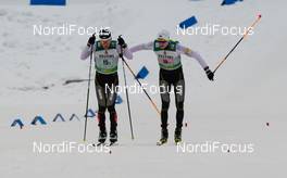 07.03.2015, Lahti, Finland (FIN): (l-r) Kail Piho (EST) and Kristian Ilves (EST), Fischer - FIS world cup nordic combined, team sprint HS130/2x7.5km, Lahti (FIN). www.nordicfocus.com. © Laiho/NordicFocus. Every downloaded picture is fee-liable.
