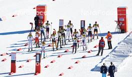 14.03.2015, Oslo, Norway (NOR): athletes at the start gates - FIS world cup nordic combined, individual gundersen HS134/10km, Oslo (NOR). www.nordicfocus.com. © Felgenhauer/NordicFocus. Every downloaded picture is fee-liable.