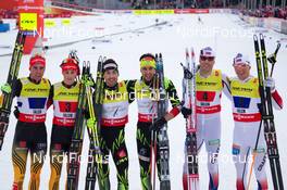 28.02.2015, Falun, Sweden (SWE): Johannes Rydzek (GER), Eric Frenzel (GER), Francois Braud (FRA), Jason Lamy-Chappuis (FRA), Magnus Moan (NOR), Haavard Klemetsen (NOR) - FIS nordic world ski championships, nordic combined, team sprint HS134/2x7.5km, Falun (SWE). www.nordicfocus.com. © NordicFocus. Every downloaded picture is fee-liable.