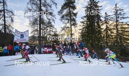 19.12.2015, Ramsau, Austria (AUT): a group of athletes with austrian fans   - FIS world cup nordic combined, individual gundersen HS96/10km, Ramsau (AUT). www.nordicfocus.com. © Felgenhauer/NordicFocus. Every downloaded picture is fee-liable.