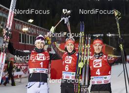 20.12.2015, Ramsau, Austria (AUT): Jarl Magnus Riiber (NOR), Eric Frenzel (GER), Manuel Faisst (GER), (l-r)  - FIS world cup nordic combined, individual gundersen HS96/10km, Ramsau (AUT). www.nordicfocus.com. © Felgenhauer/NordicFocus. Every downloaded picture is fee-liable.