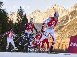 20.12.2015, Ramsau, Austria (AUT): Bryan Fletcher (USA), Alessandro Pittin (ITA), Go Yamamoto (JPN), Adam Cieslar (POL), (l-r)  - FIS world cup nordic combined, individual gundersen HS96/10km, Ramsau (AUT). www.nordicfocus.com. © Felgenhauer/NordicFocus. Every downloaded picture is fee-liable.