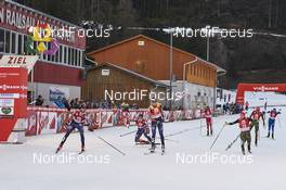 20.12.2015, Ramsau, Austria (AUT): Joergen Graabak (NOR), Magnus Krog (NOR), Fabian Riessle (GER), (l-r)  - FIS world cup nordic combined, individual gundersen HS96/10km, Ramsau (AUT). www.nordicfocus.com. © Felgenhauer/NordicFocus. Every downloaded picture is fee-liable.