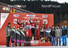 20.12.2015, Ramsau, Austria (AUT): Jarl Magnus Riiber (NOR), Eric Frenzel (GER), Manuel Faisst (GER), (l-r) - FIS world cup nordic combined, individual gundersen HS96/10km, Ramsau (AUT). www.nordicfocus.com. © Felgenhauer/NordicFocus. Every downloaded picture is fee-liable.