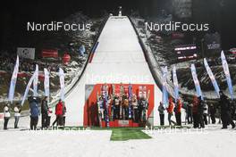 17.01.2015, Zakopane, Poland (POL): teams on the podium (l-r) Austria (AUT), Germany (GER) and Slovenia (SLO) - FIS world cup ski jumping, team HS134, Zakopane (POL). www.nordicfocus.com. © Domanski/NordicFocus. Every downloaded picture is fee-liable.