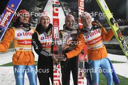 17.01.2015, Zakopane, Poland (POL): Richard Freitag (GER), fluege.de , Marinus Kraus (GER), Loeffler, Michael Neumayer (GER), Loeffler, Severin Freund (GER), Fischer - FIS world cup ski jumping, team HS134, Zakopane (POL). www.nordicfocus.com. © Domanski/NordicFocus. Every downloaded picture is fee-liable.