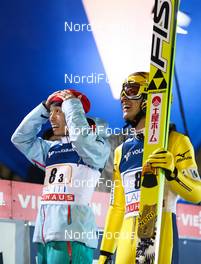 07.03.2015, Lahti, Finland (FIN): (l-r) Daiki Ito (JPN), Fischer and Noriaki Kasai (JPN), Fischer - FIS world cup ski jumping, team HS130, Lahti (FIN). www.nordicfocus.com. © Laiho/NordicFocus. Every downloaded picture is fee-liable.
